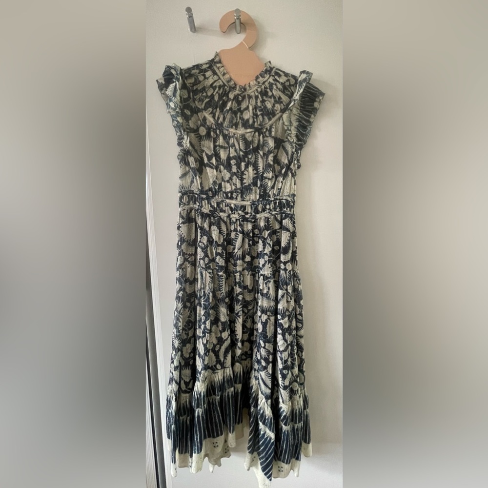 Ulla Johnson Silk Ruffle Sleeve Midi Dress with Gold Lurex Detail